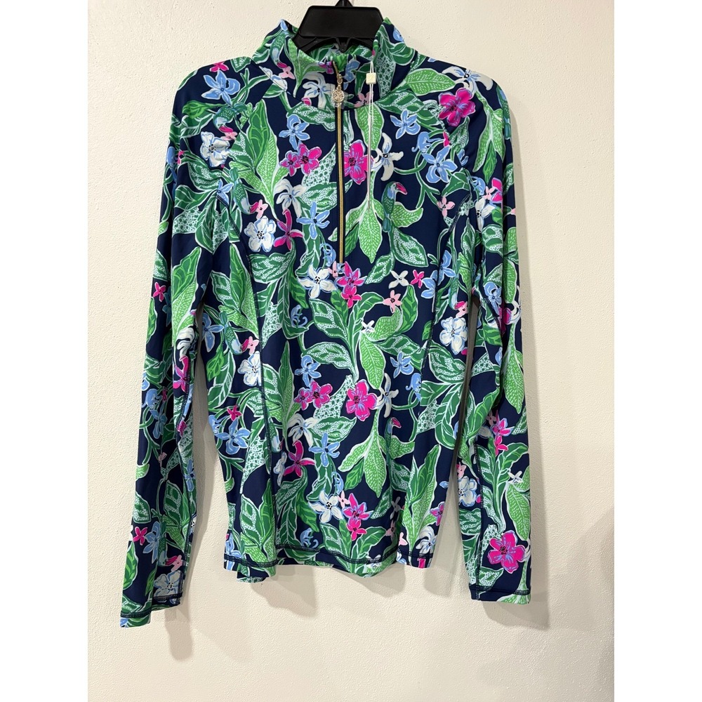 Lilly Pulitzer Luxletic Navy Floral Toucan Half Zip Pullover Top NWT - Picture 5 of 8